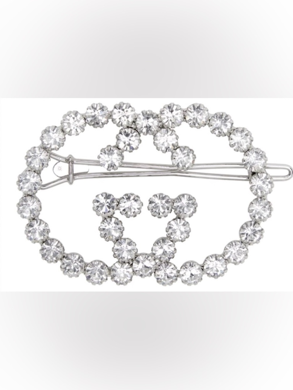 Gucci Interlocking GG Crystal Hair Clip Silver Palladium Barrette New